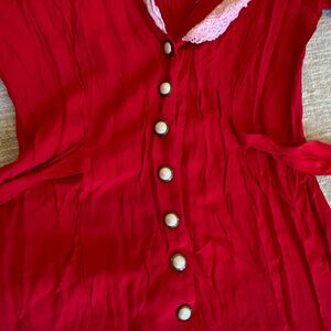 All That Jazz Vintage Red Dress w/Pearls & Shawl Collar Sz S